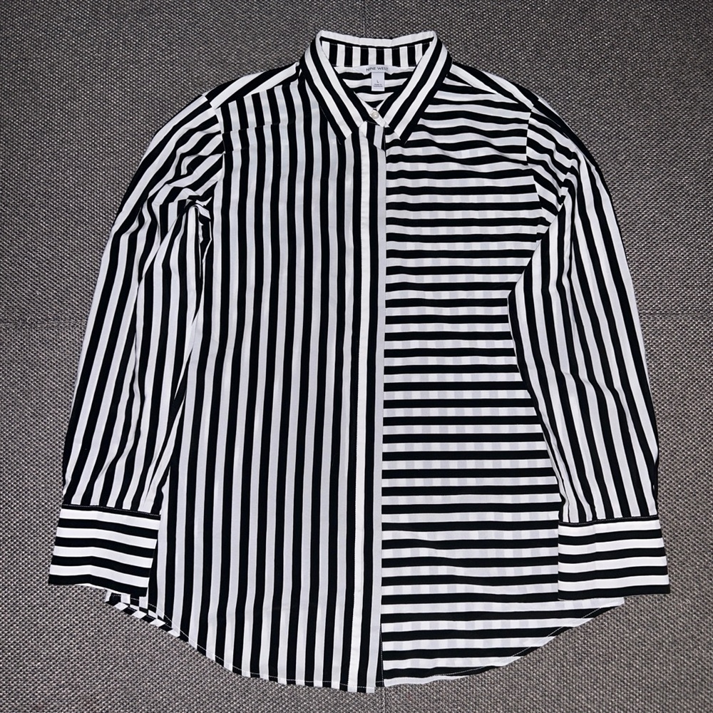 Nine West Monochrome Striped Women’s Shirt Large - Picture 1 of 4